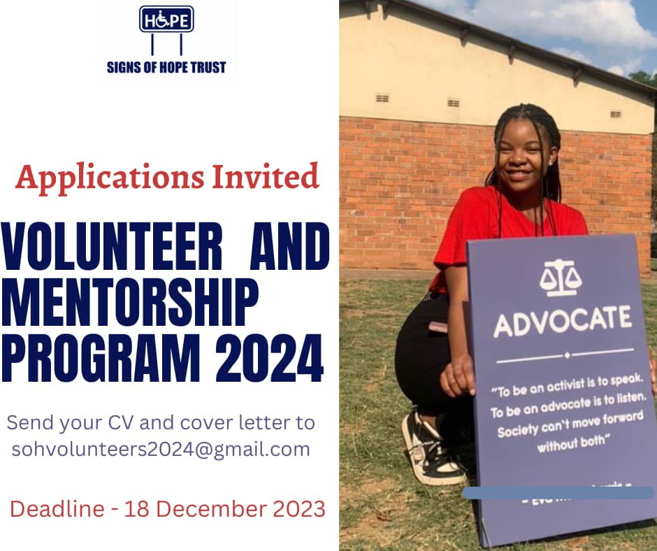 Applications for the <a href="/signsofhopezim/">#AccessToInformation</a> Volunteer and Mentorship Program 2024 are open. This is a great opportunity for career development while working with our team. Please send applications to sohvolunteers2024@gmail.com by 18 December 2023.
#AdvocateEmpowerServe
<a href="/table_girls/">TheGirlsTable</a>