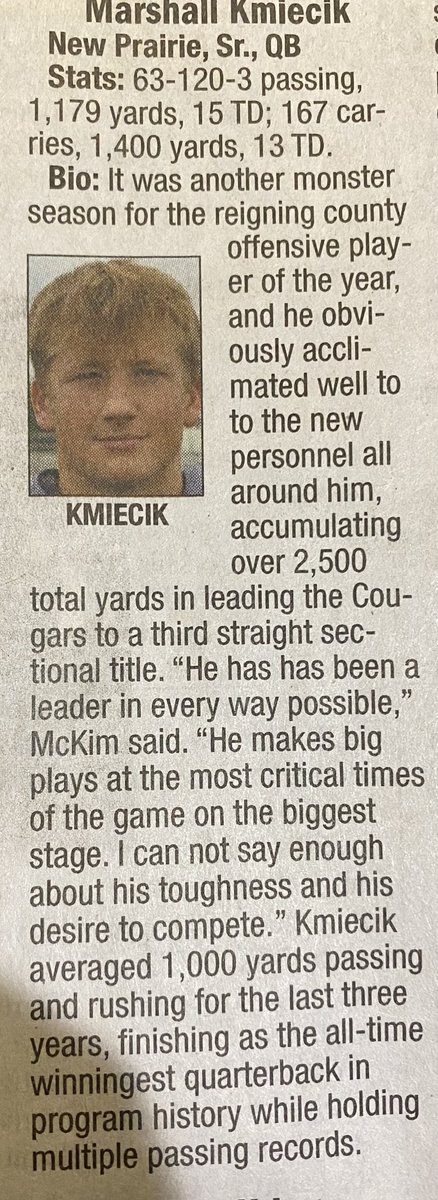 Marshall (@marshallkmiecik) on Twitter photo Blessed to be the reigning county offensive play of the year!! Blessed to be the reigning county offensive play of the year!!