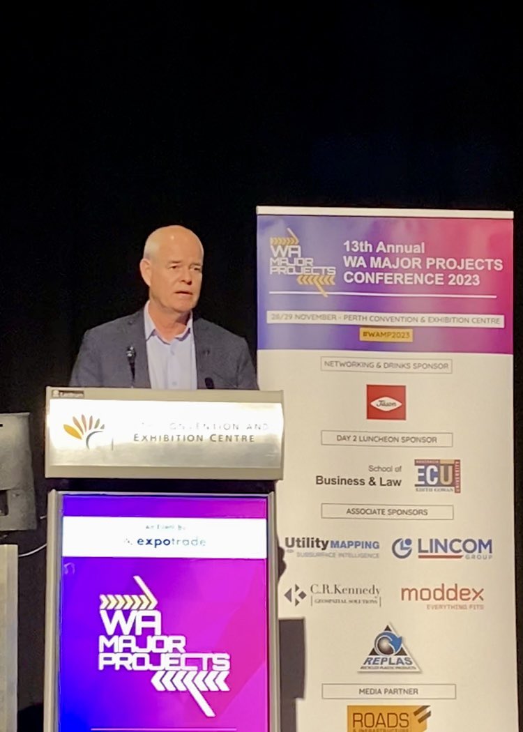 expotradeglobal's tweet photo. Dean Mudford A/CEO of #DevelopmentWA giving us some fantastic insights into key #majorprojects underway in WA, including the multi award winning Montario Quarter, Ocean Reef Marina &amp; Subi East Project. #WAMP2023 https://t.co/K95elinvJj
