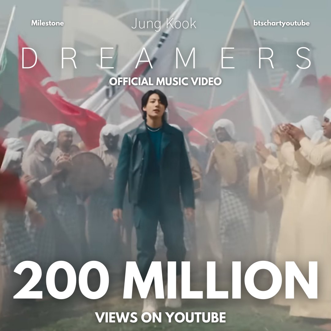 🏆 #JungKook’s “Dreamers” MV hits 200 MILLION VIEWS on YouTube! #Dreamers2022

▶youtu.be/IwzkfMmNMpM