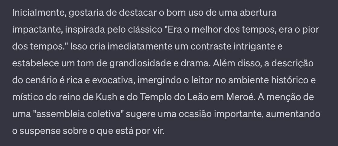 O GPT revisando a gramatica do meu livro é meio puxa, mas vou aceitar o elogio...