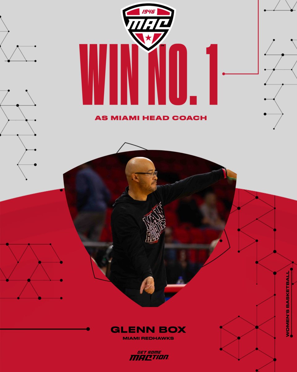 MACSports's tweet photo. #️⃣1⃣.   

Congrats to @GlennBox on his first win as the head coach of @MiamiOH_WBB!

#MACtion https://t.co/7lXfTwHU4n