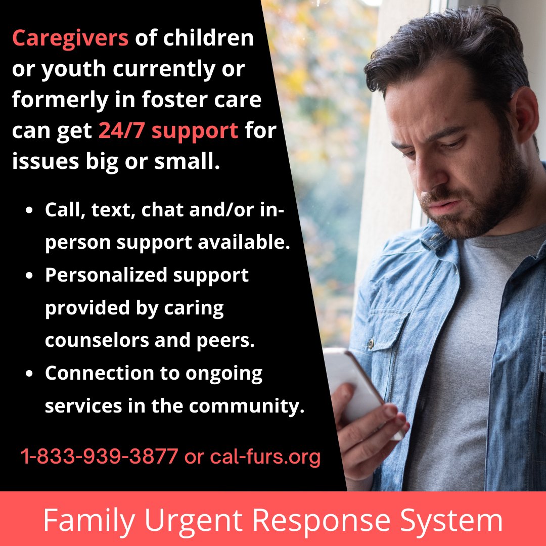 FamilyResponse's tweet photo. You're not alone. Are you caring for a current or former #fosteryouth? We're here to support you 24/7 when issues big or small come up. Free phone, chat, and in-person support are available. Call/text 833-939-3877 or visit https://t.co/zfH05xsKw0 for more info. #FURSCanHelp https://t.co/SVx9lNrZnW