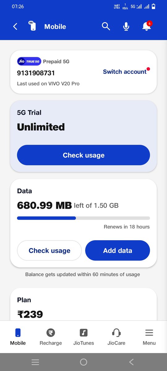 Himanshu_00078's tweet photo. Main jio 5G use kr rh hu but automatically Mera 4G plan Ka Data Khatam Ho Raha Hai.....#fraudjio @JioTrue5G @JioCare https://t.co/9hkgBxXadj