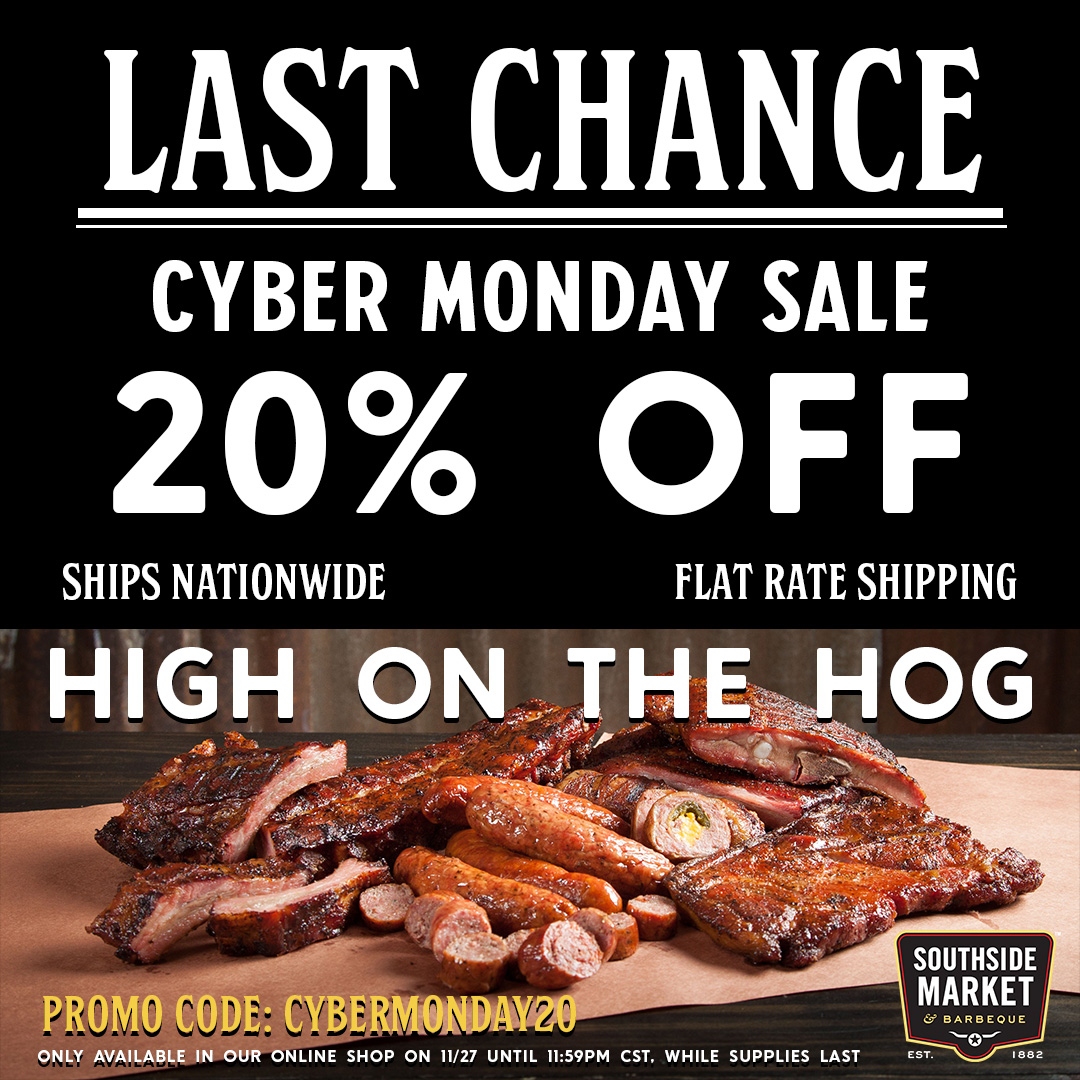 Clock's Ticking! ⏰ Snag those Cyber Monday savings before they vanish into the digital abyss! 🌐 Get 20% off Sausage, Smoked Meats and Gift Sets - Including our High On the Hog Gift Set. Use code: CYBERMONDAY20. southsidemarket.com/collections #SavorTheSavings #TasteTheTradition
