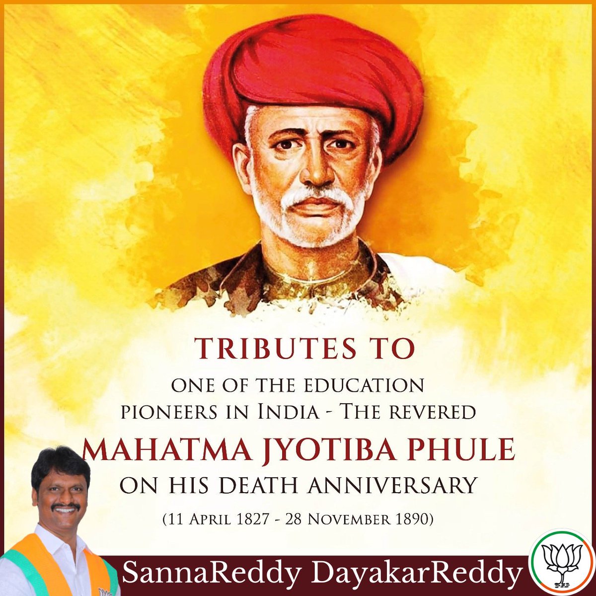 Dayakar_83's tweet photo. Tributes to the Social Reformer Mahatma Jyotirao Phule on his Punyatithi.

He remains an inspiration to many due to his contributions towards social justice and women empowerment. https://t.co/fv1CxmgJSE