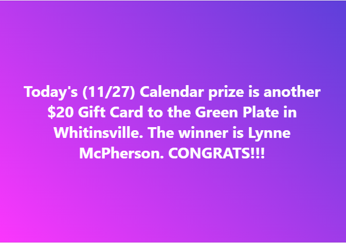 Today's (11/27) Calendar winner is...