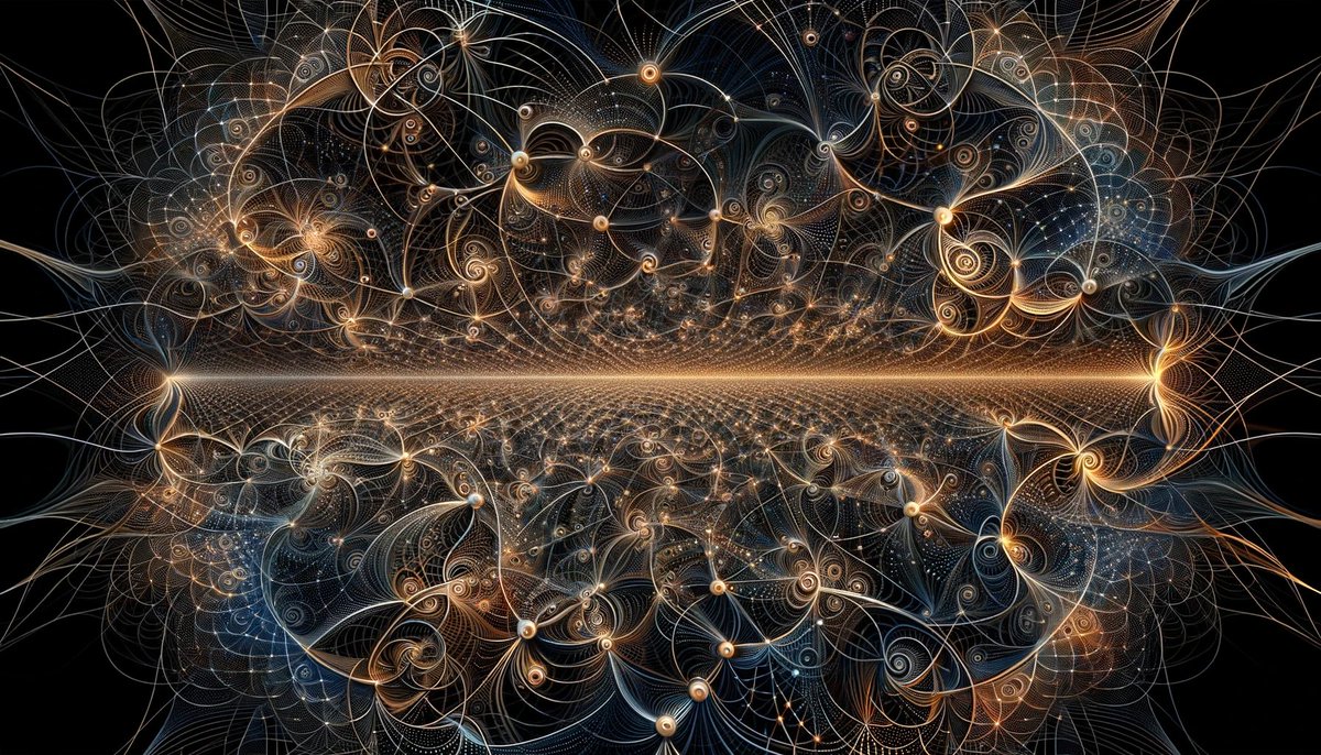 BrainwavePM's tweet image. &apos;Quantum Weave&apos;, symbolizing the continuous and interconnected nature of the universe. The beauty of quantum entanglement and superposition, illustrating how each particle contributes to the fabric of our reality.  #quantumtheory #quantummechanics #art