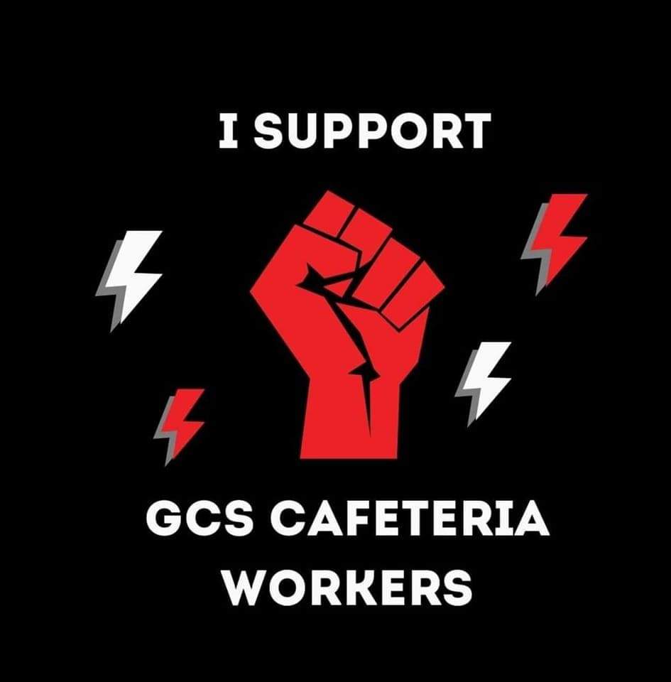 gwen_fulton's tweet photo. Guilford County school cafeteria workers went on strike today, walking out for better pay. They didn't get this budget cycle- imagine trying to afford 2023 groceries on 2020 pay, all while working long hours feeding our kids. @GCSchoolsNC give them a raise! #sogso https://t.co/oIHS0YPK0Q