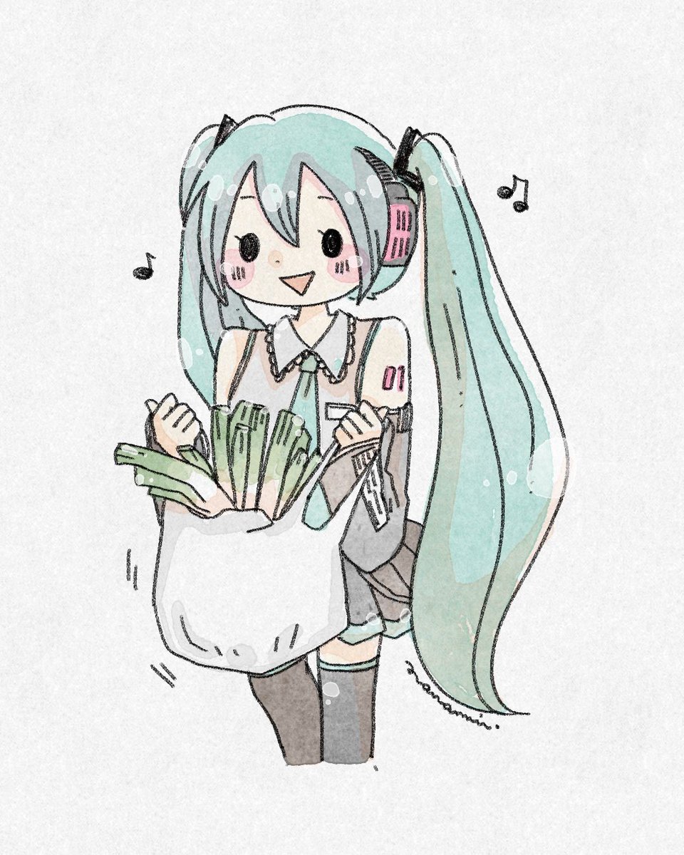 hatsune miku 1girl spring onion twintails long hair solo solid oval eyes musical note  illustration images