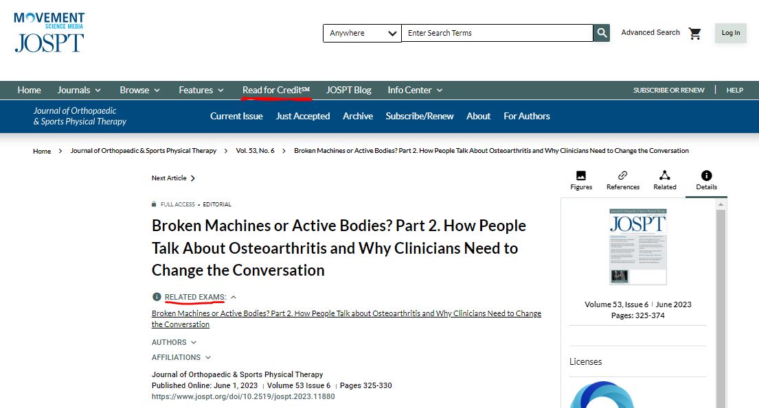 JOSPT's tweet image. Looking for some continuing education credits 🤔

We still offer #ReadForCredit 👍

Just look for 'Read for Credit' on our website or for the 'Related Exams' info if you're already reading a @JOSPT paper

Find out more 👉 ow.ly/wj1u50QbOGt

#yourJOSPT
