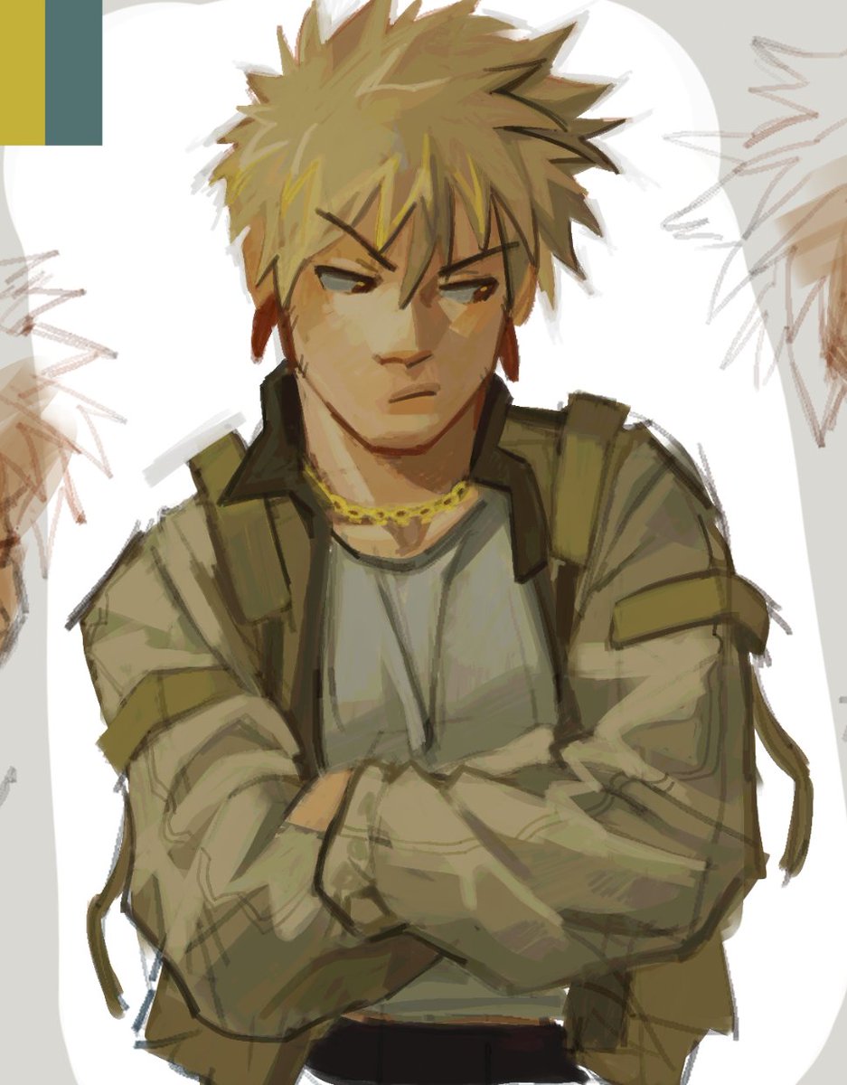 bakugou katsuki 1boy male focus blonde hair solo jewelry earrings crossed arms  illustration images