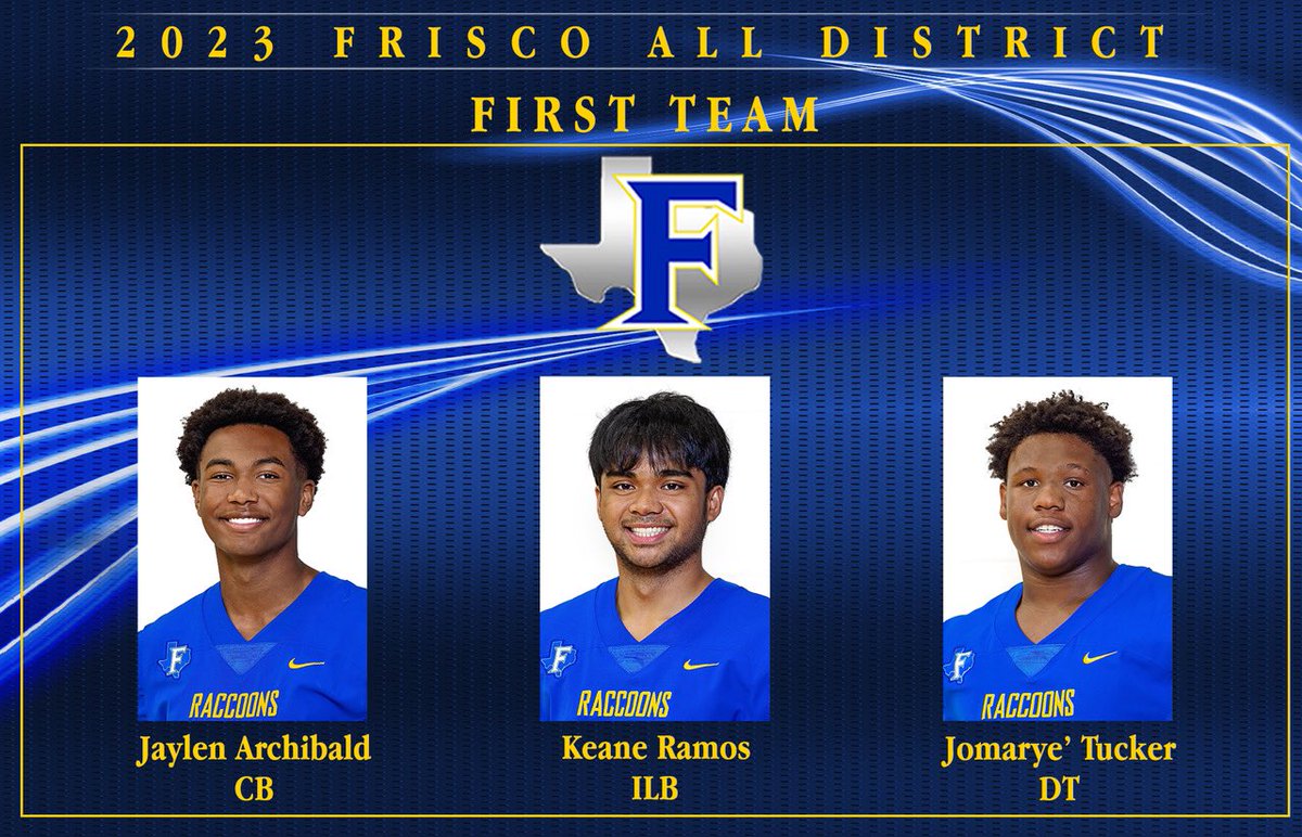 FHSRACCOONFB's tweet photo. Congratulations to our First Team All-District players for 2023. @JaylenArchibald @KeaneRamos @JomaryeTucker https://t.co/mPQHhKteJs