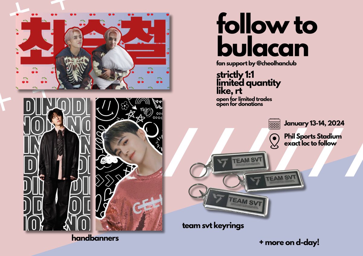 cheolhanclub's tweet photo. follow to bulacan fan support ☁️

open to all carats
limited qty, 1:1
like &amp; rt
just say hi and be nice, don't mob pls (baka umiyak ako)
more freebies on dday itself 😉

see u!!

#SEVENTEEN #세븐틴 #SVT_TOUR_FOLLOW #FOLLOW #FOLLOW_TO_BULACAN 🍒 https://t.co/QMvbiqeP2z