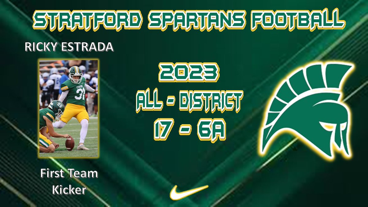 Congrats to Ricky Estrada for earning 17-6A All District honors this season! We are proud of you!!!   <a href="/StratfordFB1/">Stratford Spartan Football</a> <a href="/SHS_BoosterClub/">Stratford Booster</a> #SpartanPride