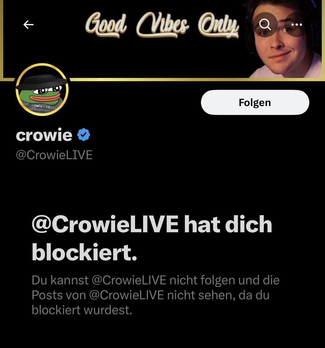 plexlp's tweet photo. Hat wohl mitbekommen das ich was gegen Papa Monte gesagt hab. 🥲 https://t.co/eWt4bTyRvQ