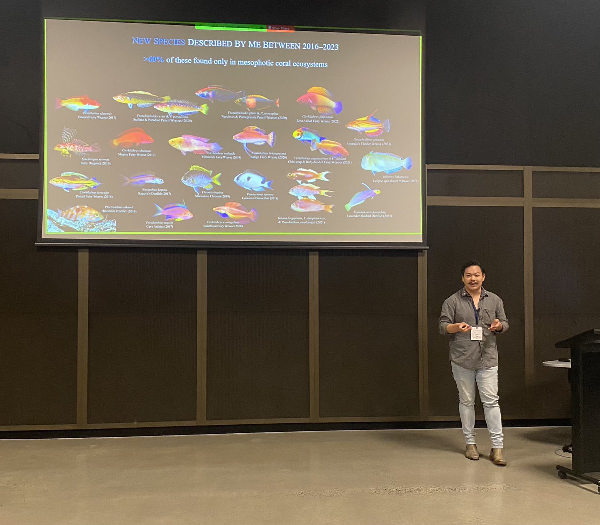 Michelle Guzik (@drmguzik) on Twitter photo Fantastic talk from <a href="/FishGuyKai/">KaiTheFishGuy</a> on exceptional biodiversity of mesophotic coral reef fish 🐠 #Biosystematics2023 Fantastic talk from <a href="/FishGuyKai/">KaiTheFishGuy</a> on exceptional biodiversity of mesophotic coral reef fish 🐠 #Biosystematics2023