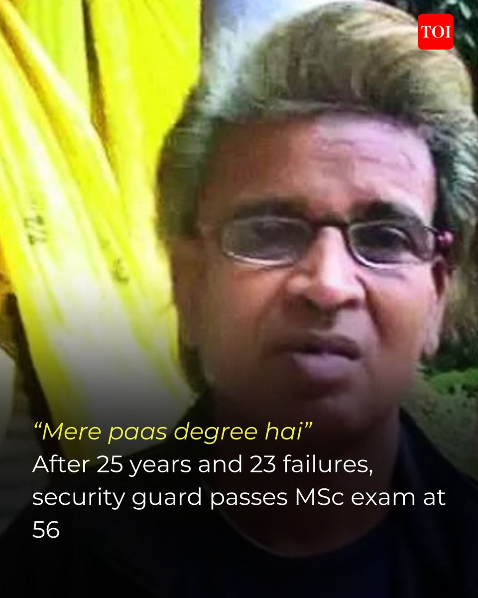timesofindia's tweet photo. He's done it. He doesn't have a home, a family, savings or a steady job. "But mere paas degree hai" Rajkaran Baraua now says, with pride. An MSc in maths at that, and one that took 25 years.

Read his story here: https://t.co/6ukysioK59 https://t.co/GMzBev60dN