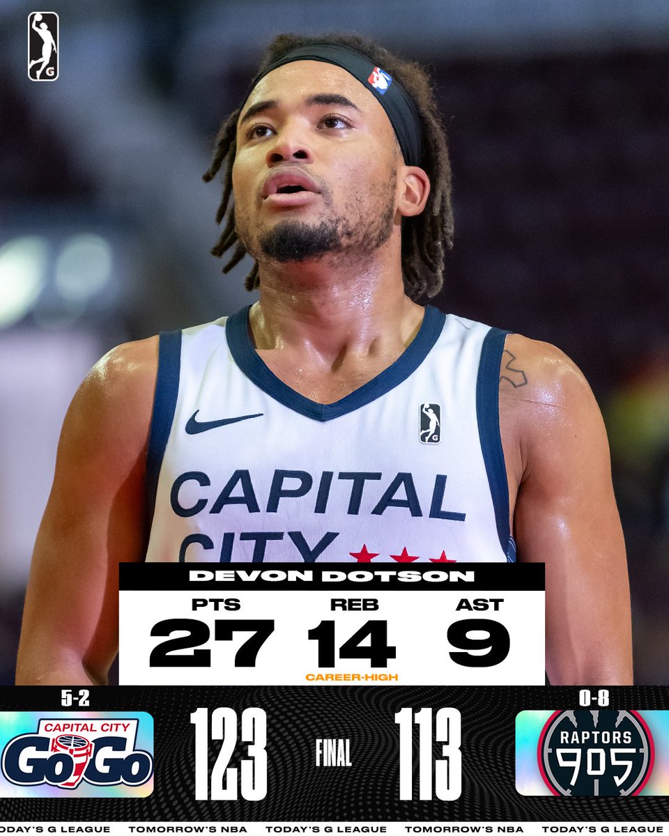 NBA G League (@nbagleague) on Twitter photo A career-high performance from Devon Dotson and a season-high scoring night from Hamidou Diallo helped the <a href="/CapitalCityGoGo/">Capital City Go-Go</a> earn a gritty win in the 905! The Go-Go are now 5-2 overall and 3-1 on the road.
π₯ Diallo: 30 PTS, 8 AST, 6 REB
π₯ Baldwin Jr: 20 PTS, 5 REB, 8/11 FG A career-high performance from Devon Dotson and a season-high scoring night from Hamidou Diallo helped the <a href="/CapitalCityGoGo/">Capital City Go-Go</a> earn a gritty win in the 905! The Go-Go are now 5-2 overall and 3-1 on the road.
π₯ Diallo: 30 PTS, 8 AST, 6 REB
π₯ Baldwin Jr: 20 PTS, 5 REB, 8/11 FG