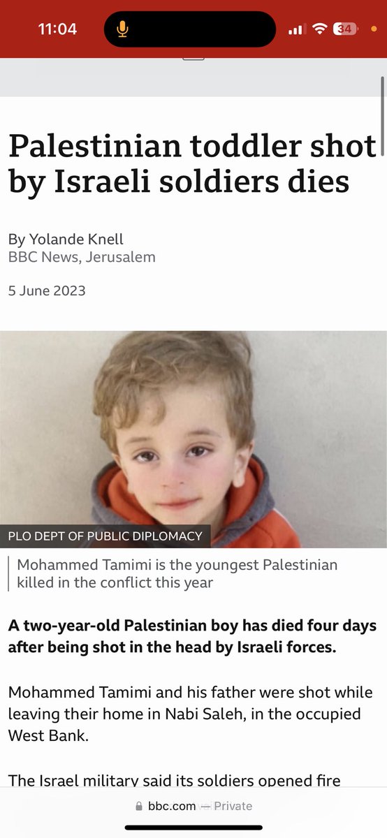 Partisangirl's tweet photo. Israel shot a two year old Palestinian before October 7 https://t.co/SYdNVtgXx8