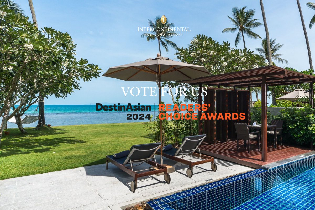 InterConSamui's tweet photo. We are proudly nominated for 'Best Hotel: Thailand (Resort)' in the DestinAsian 2024 Readers' Choice Awards. 
Cast your vote for us in question no.34   
Deadline by  Nov 30 
Don't miss out on making your vote at https://t.co/LKKUDbhRTr

#InterContinentalkohsamui #DestinAsian2024 https://t.co/C2N0uuHJQ1