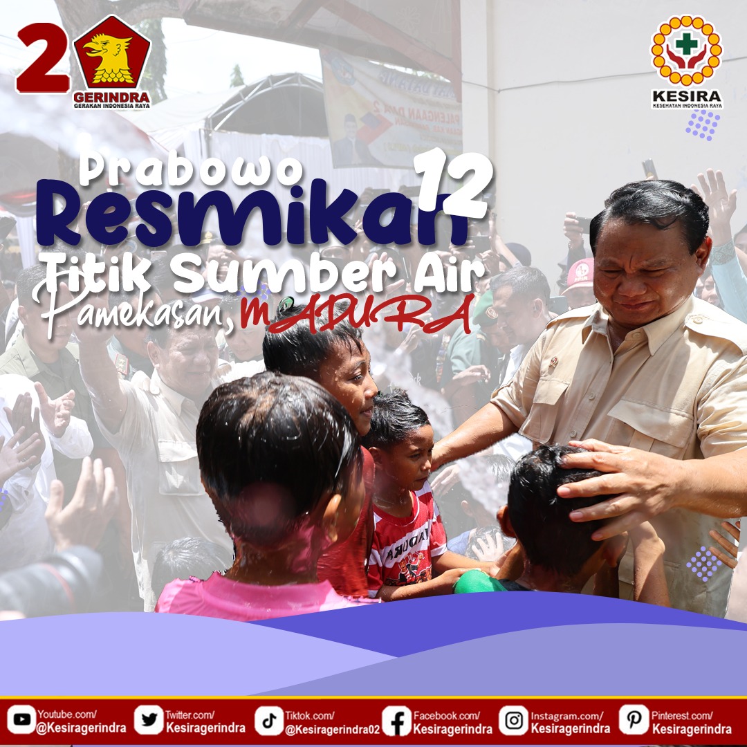 kesiragerindra's tweet photo. Prabowo Resmikan 12 Titik Sumber Air Pamekasan, Madura

Kesira, Sehatkan Indonesia Raya
Sehatkan Indonesia Raya, Kesira!

#prabowogibran #prabowogibranmenang #2024prabowogibran #kesira #kesiragerindra #gerindrakesira #kesehatanindonesiaraya #kesiraindonesia #kesirapeduliindonesia https://t.co/JOX4PCCwmw