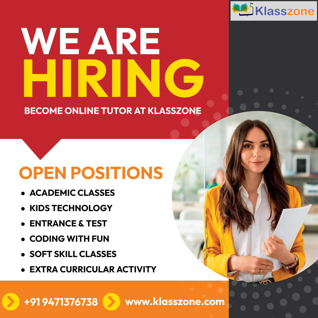 klasszone22's tweet photo. KlassZone is hiring passionate individual online tutors. Shape the future of learning by sharing your expertise with students worldwide.
Visit Klasszone: https://t.co/S9RN7MExx6
Call: π 9471376738
#klasszone #hiring #tutors #onlinetutors #becomeonlinetutor #jobs #tutorjob https://t.co/BnWoZPrc6g