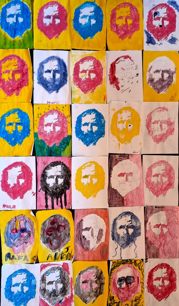 InsEscLaMina's tweet image. Quan pensem a fer un #retrat només amb taques i pinzells, a priori sembla impossible... Doncs a l'alumnat de sisè  no els va semblar difícil 🎨 Rostre humà fet amb #acrílic sobre paper 😍 #barriLaMina #art #creativitat