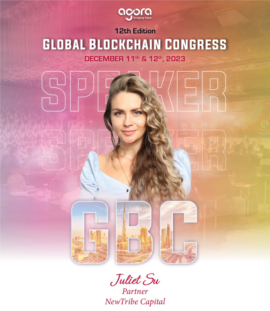 NewTribeCap's tweet photo. It is always a pleasure to be a part of the Global Blockchain Congress 🚀

We are thrilled to announce our fund partner @JulietSu will be speaking at the @AgoraGBC  🎉🎊

Register NOW 🔥 https://t.co/lfGiRBCoSn

#unitedarabemirates #Dubai #Crypto https://t.co/5y9a3NnCYB