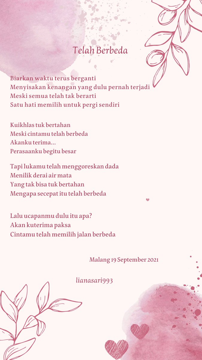 cerlians's tweet photo. Judul : Telah Berbeda
Karya : lianasari993

#puisi #syair #prosa #puisisedih #sad #tentangcinta #luka #tulus #waktu #literasi #sastra #lianasari993 #cerlians https://t.co/VZS4qTssCh
