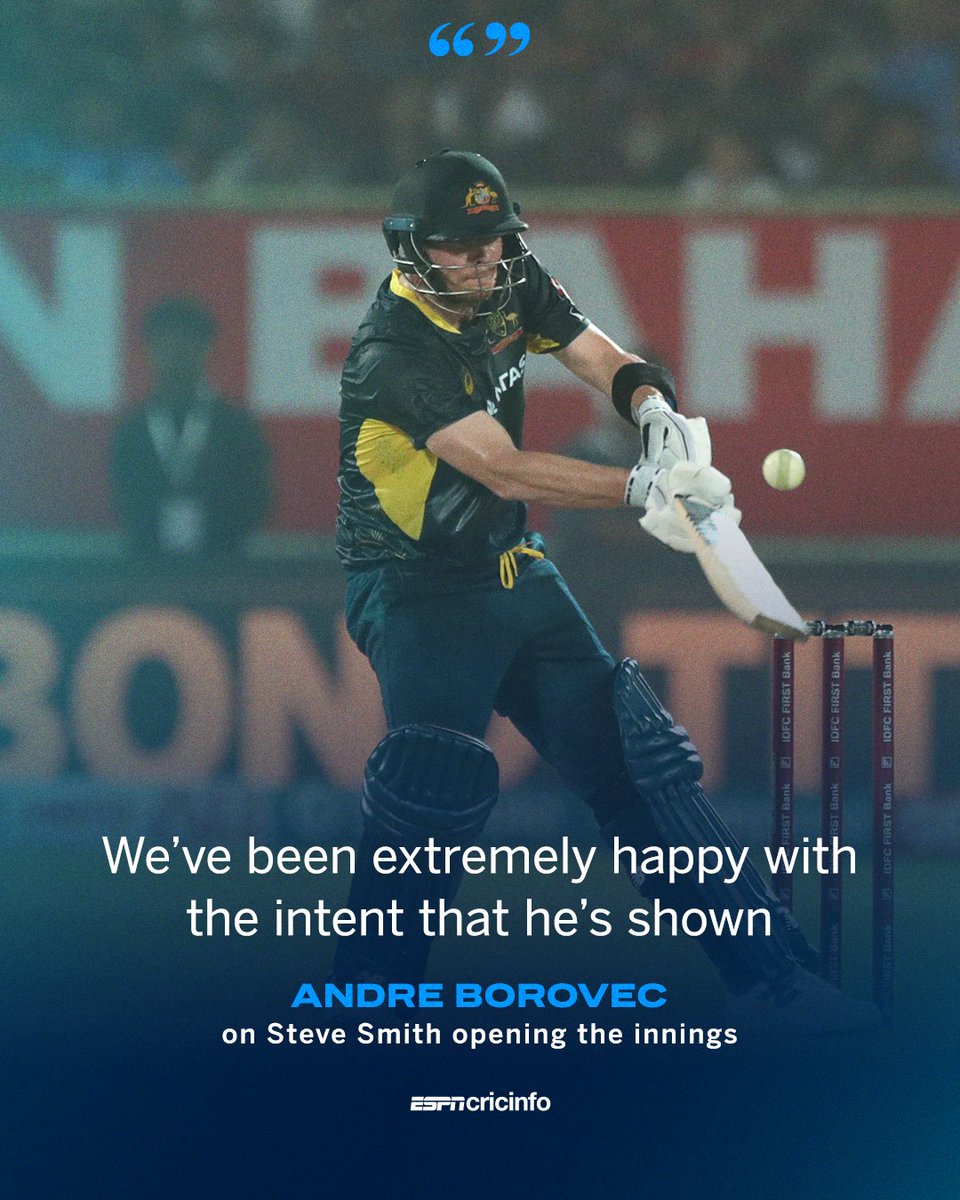 cricinfo's tweet photo. The T20 World Cup is less than 7 months away...

Should Steve Smith open in that tournament, 🇦🇺 fans? 

#INDvAUS https://t.co/bX8mq2jWWO