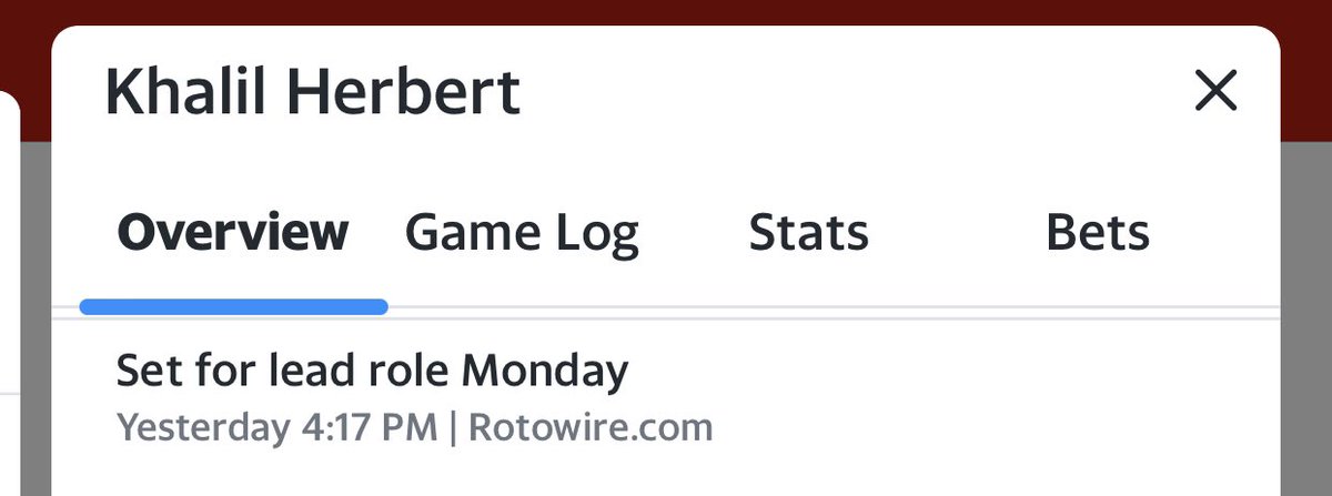 Couldn’t be further from the truth. Khalil Herbert has 6 touches all game. 

Should be illegal for a team to say something like and he gets 6 touches.