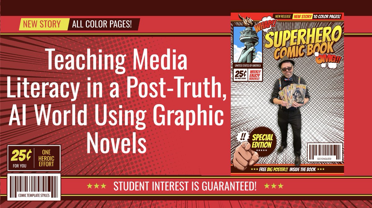 MisterLibrary's tweet photo. On March 13, at #KySTE24, I'll be presenting "Teaching Media Literacy in a Post-Truth, AI World Using Graphic Novels."

So excited to be returning to my @kystetech roots! #EdTech #EdTechChat #TLChat #LibChat #KyLChat #MediaLit #GN

2/2 https://t.co/pFTFVnFwVZ