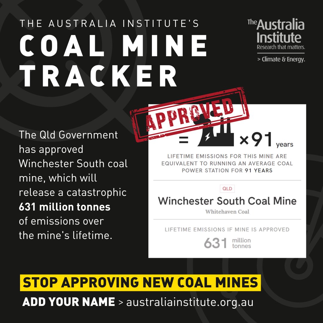 TheAusInstitute's tweet photo. Late on Friday, the Qld Govt quietly approved the Winchester South Coal Mine.

If Aus is serious about emissions reduction targets, then there is 1 final opportunity to stop this coal mine: Environment Minister Tanya Plibersek can intervene.

Add your name
https://t.co/J9IvPekvpO https://t.co/hZHWiuKyza