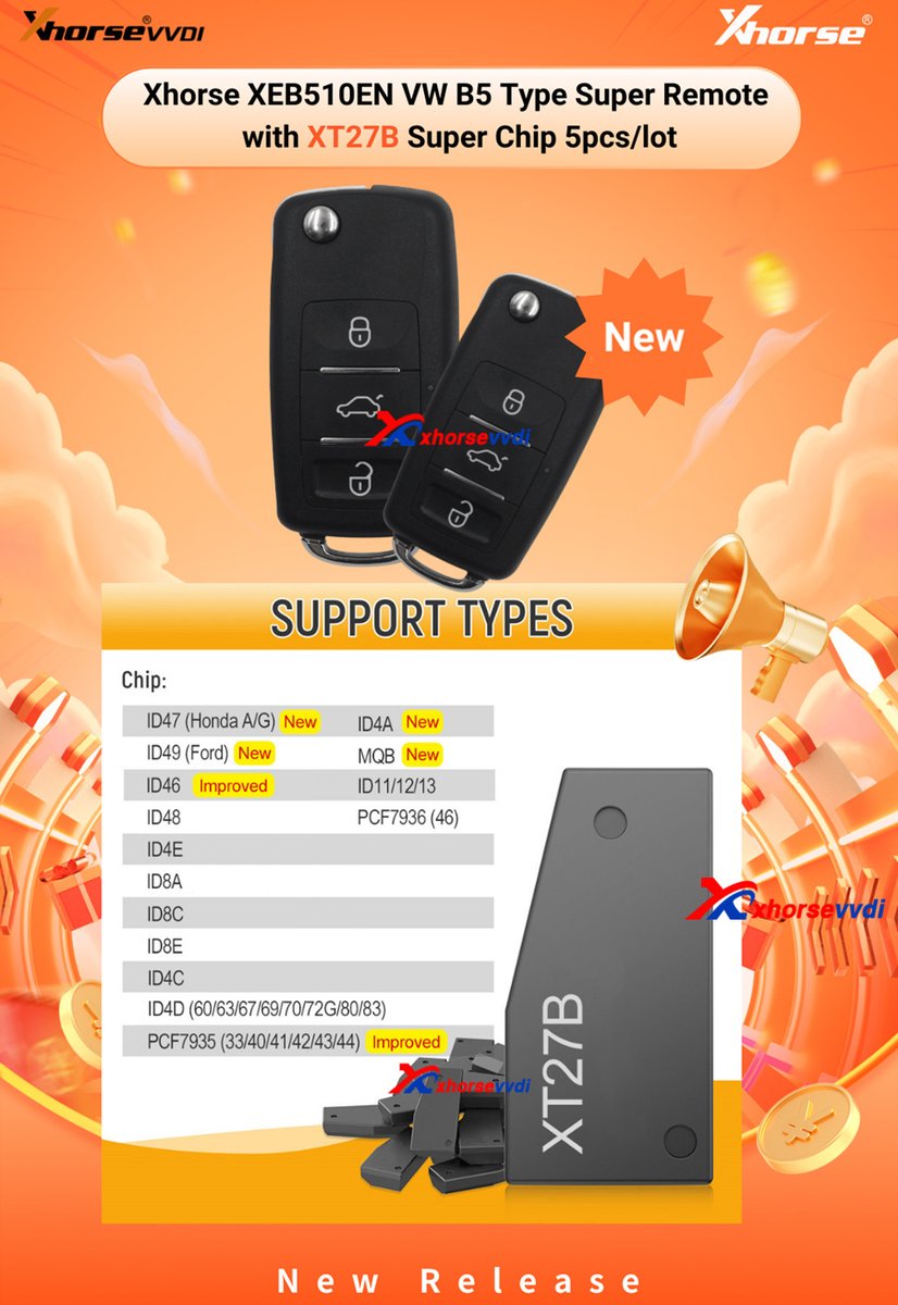 Xhorsevvdi's tweet photo. ๐๐ #xhorse XEB510EN Super Remote with XT27B Super Chip B5 Type New Arrival ๐๐
๐๐๐: https://t.co/2AbVmuIfKp
๐Built-in VVDI XT27B Chip
๐Support ID49, MQB, ID4A, PCF7935...
#superremote #xhorseremote #xt27b #id49 #ID47 #id4a #pcf7935 #xhorse https://t.co/Fi7L5jdML6
