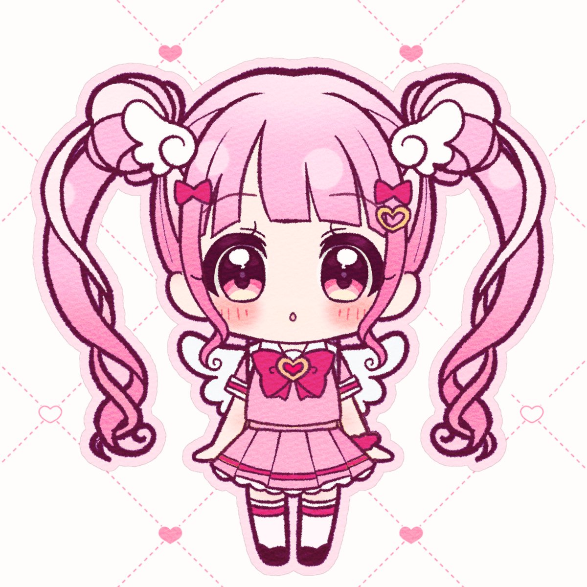 1girl solo pink hair chibi twintails heart skirt  illustration images