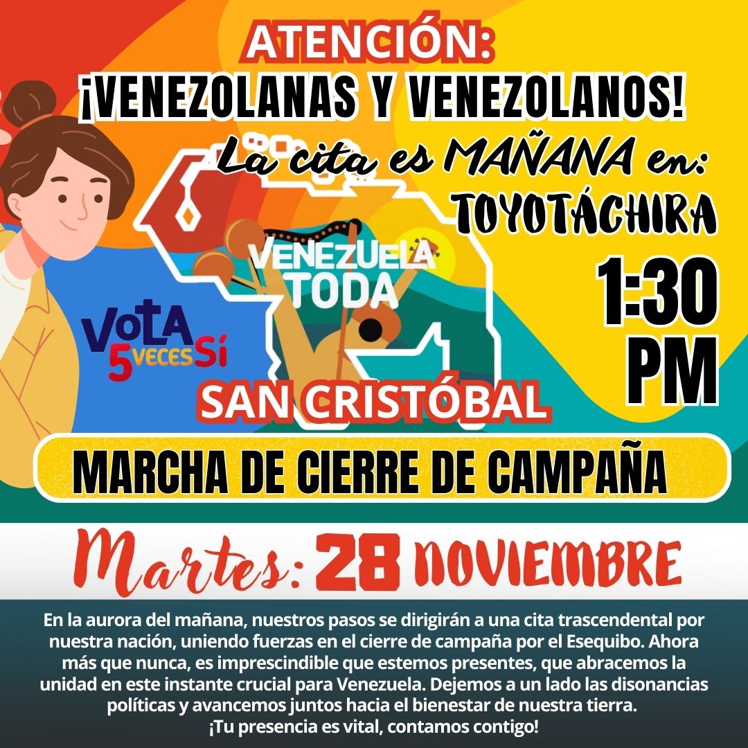 .<a href="/FreddyBernal/">Freddy Bernal</a> Mis apreciados hermanos los espero mañana para reafirmar con nuestra presencia que el Esequibo es nuestro. #Esequibo #Tachira #Patria #3Dic