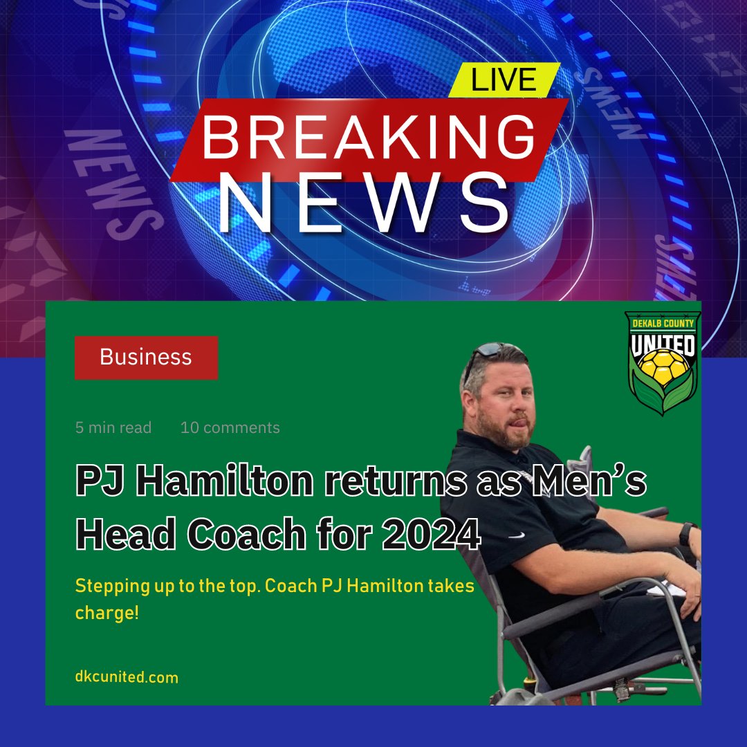 PJ Hamilton is returning as the Men's head coach, congrats! 🎉 He started as a reserve coach in 2019 & we had a fantastic last season under his interim leadership. Exciting times ahead 💪

dkcunited.com/post/new-coach…

💚💛🌽⚽️

#dekalbil
#sycamoreil
#dekalblife
#proudlydekalb