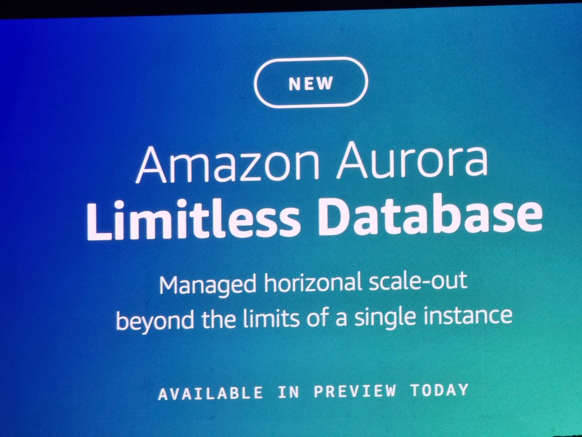 dmadama's tweet photo. First om stage announce Aurora Limitless Database #aws #reinvent2023 https://t.co/UGnl8Fiuf1