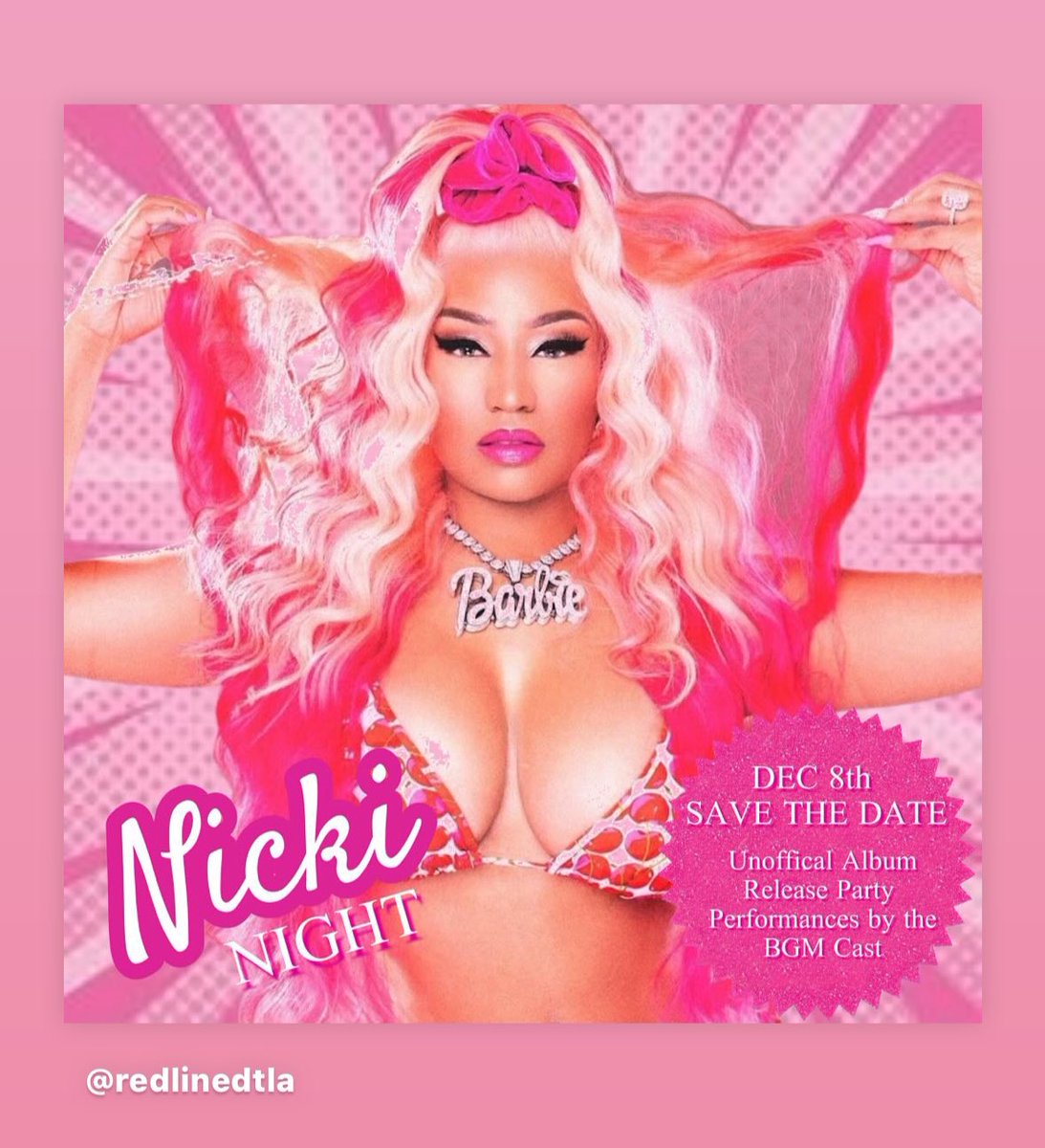 TonyMinaj_69's tweet image. *ATTENTION*
NICKI MINAJ NIGHT LosAngeles
Guest Emcee - #TonyMinaj of #TMLA
December.8th.2023 #PinkFriday2 Autograph giveaway, CD’s, Photo Ops and more!
sickening.events/e/calling-all-…
(Wear Pink to celebrate the queens bday) dm for details #Barbz
@RedlineDtla #TeamMinaj