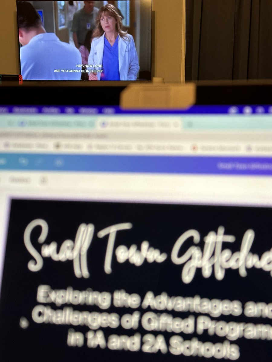 Watching Grey’s Anatomy and making some finishing touches on my #GiftEd23 presentation! Super stoked to see everyone tomorrow! #smalltowngiftedness #ruralgt