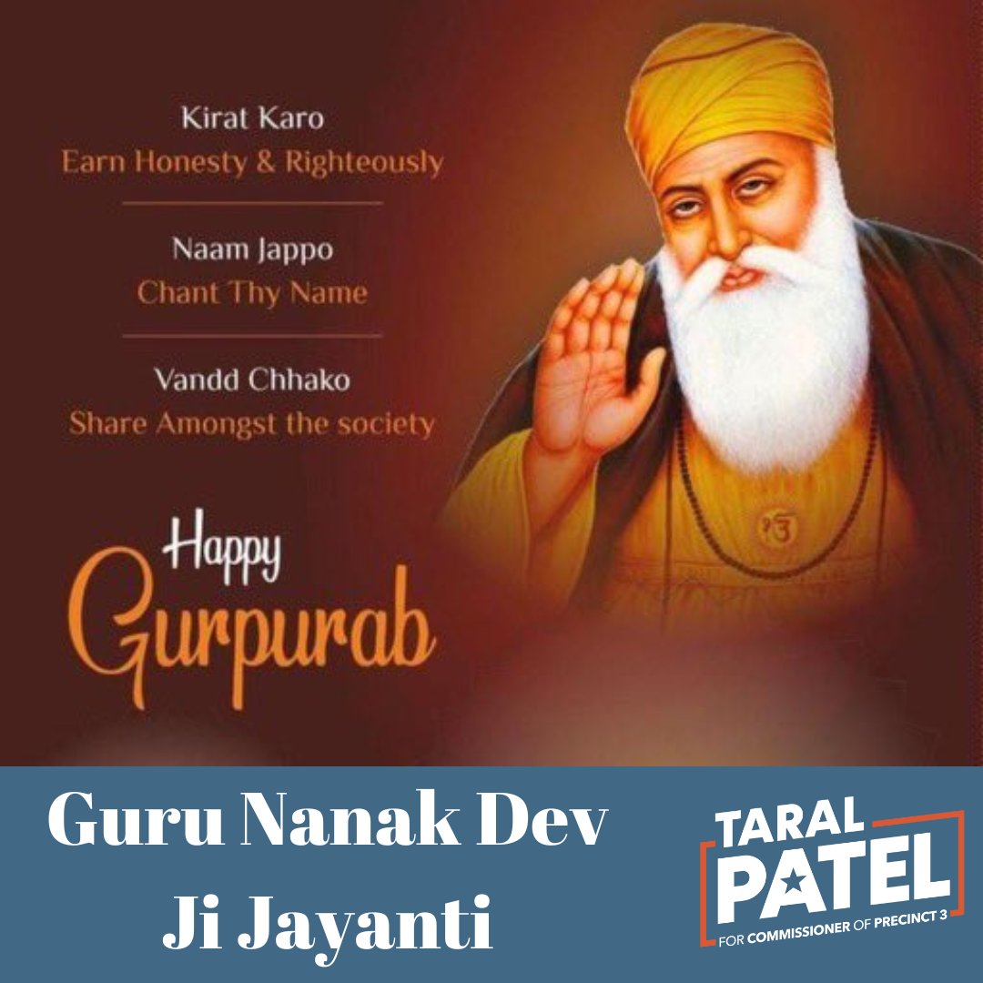 To my #Sikh brothers & sisters across Fort Bend County and the world: I join you in celebrating the Jayanti of Guru Nanak Dev Ji.  His inspiring teachings continue to help us build a better world for all. #GuruNanakJayanti #Gurupurab