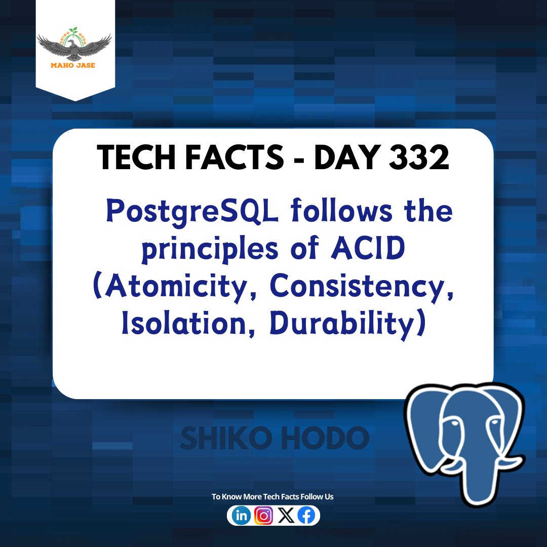 mahojase's tweet image. Tech Facts: Day 332

#postgressql #PostgreSQL #postgresscoding #SQL #etchnicalcourse #technology #Programming #postgressprofessional #SoftwareDevelopment #TechCommunity #SoftwareEngineering
#DatabaseDevelopment #TechIndustry  #ProgrammingLanguages #dailytechfacts #mjit