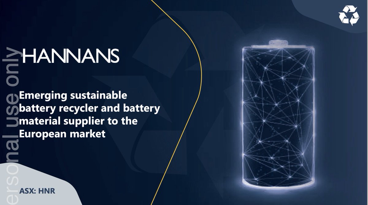 @Hannans_Ltd have released an investor presentation coinciding with the $HNR AGM held on 28 Nov

The presentation outlines the #Hannans strategy to build a #battery #recycling business in the #EU &amp; #UK 

Presentation:  cutt.ly/6wOtEkOE

🔋♻️🇪🇺🇬🇧