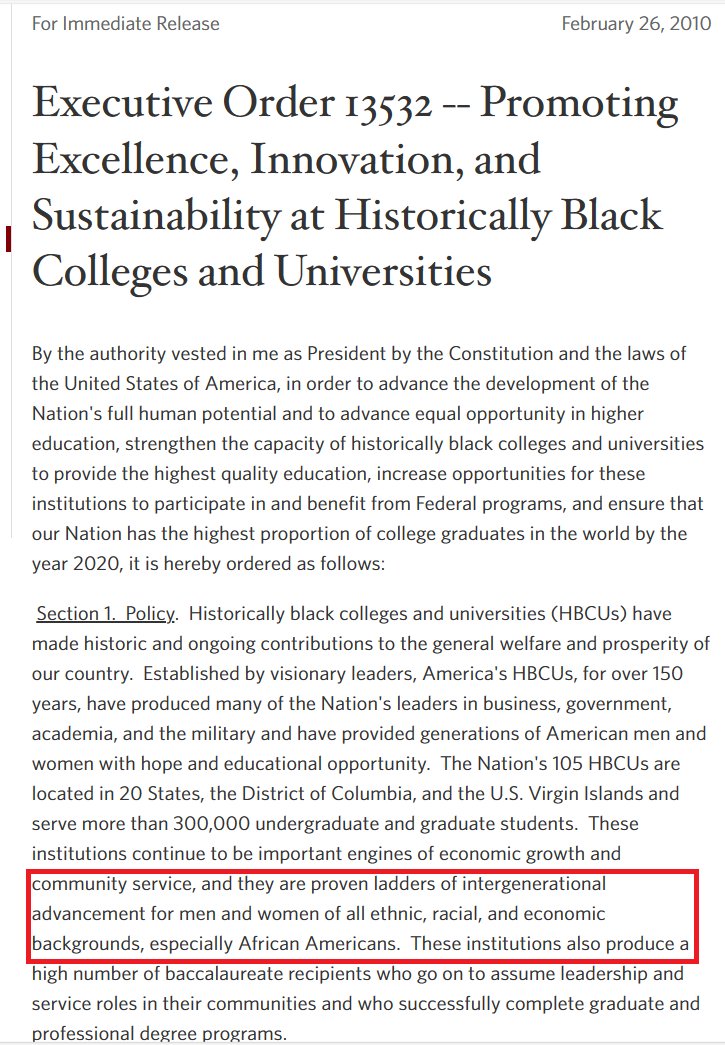 HipHopPrez's tweet image. Essentially the same. But Trump's omits the area saying HBCUs "are proven ladders of intergenerational advancement for men and women of all ethnic, racial, and economic backgrounds, especially African Americans." 

Nowhere does Trump explicitly mention African Americans. 8/