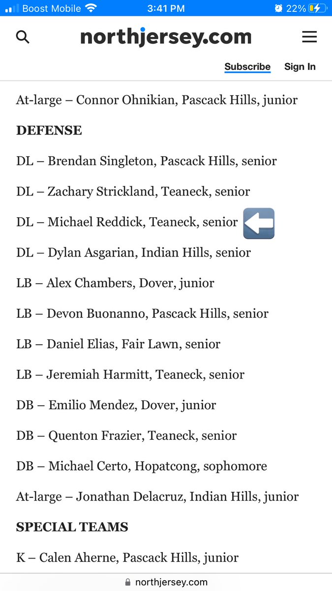 Mreddick99's tweet photo. Been a hell of a senior year, I am proud to say that I have also become a 2x first team all league player on defense 🙏🏾 @TeaneckFB @CoachKuanBCE https://t.co/LER9YCfoWH