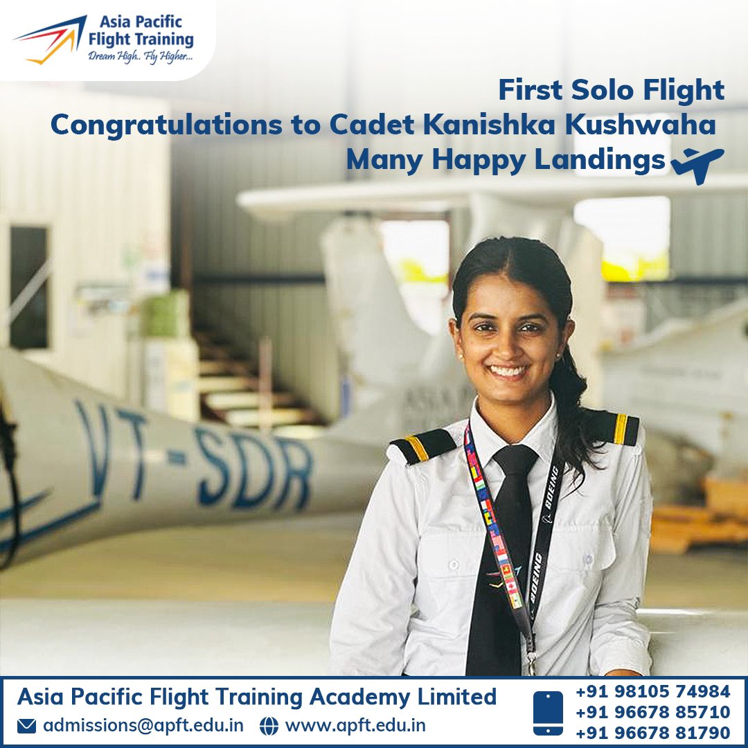 FIRST SOLO FLIGHT Congratulations to Cadet Kanishka Kushwaha Many Happy Landings ✈️ Visit us: apft.edu.in Write to us: admissions@apft.edu.in Contact us: +91 9810574984 | +91 96678 85710 | +91 96678 81790 #aviationdaily #Firstsoloflight