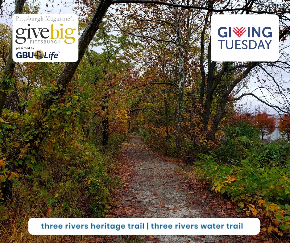 Friends of the Riverfront (@friendsrvrfront) on Twitter photo Happy Giving Tuesday!
Today is the day to #GiveBig & support the nonprofits that YOU love. Donate to Friends of the Riverfront today & give back to your local trails.
Donate through GiveBig Pittsburgh: givebigpittsburgh.com/.../friends-of…...
Or through our site: friendsoftheriverfront.org/support-the-tr… Happy Giving Tuesday!
Today is the day to #GiveBig & support the nonprofits that YOU love. Donate to Friends of the Riverfront today & give back to your local trails.
Donate through GiveBig Pittsburgh: givebigpittsburgh.com/.../friends-of…...
Or through our site: friendsoftheriverfront.org/support-the-tr…