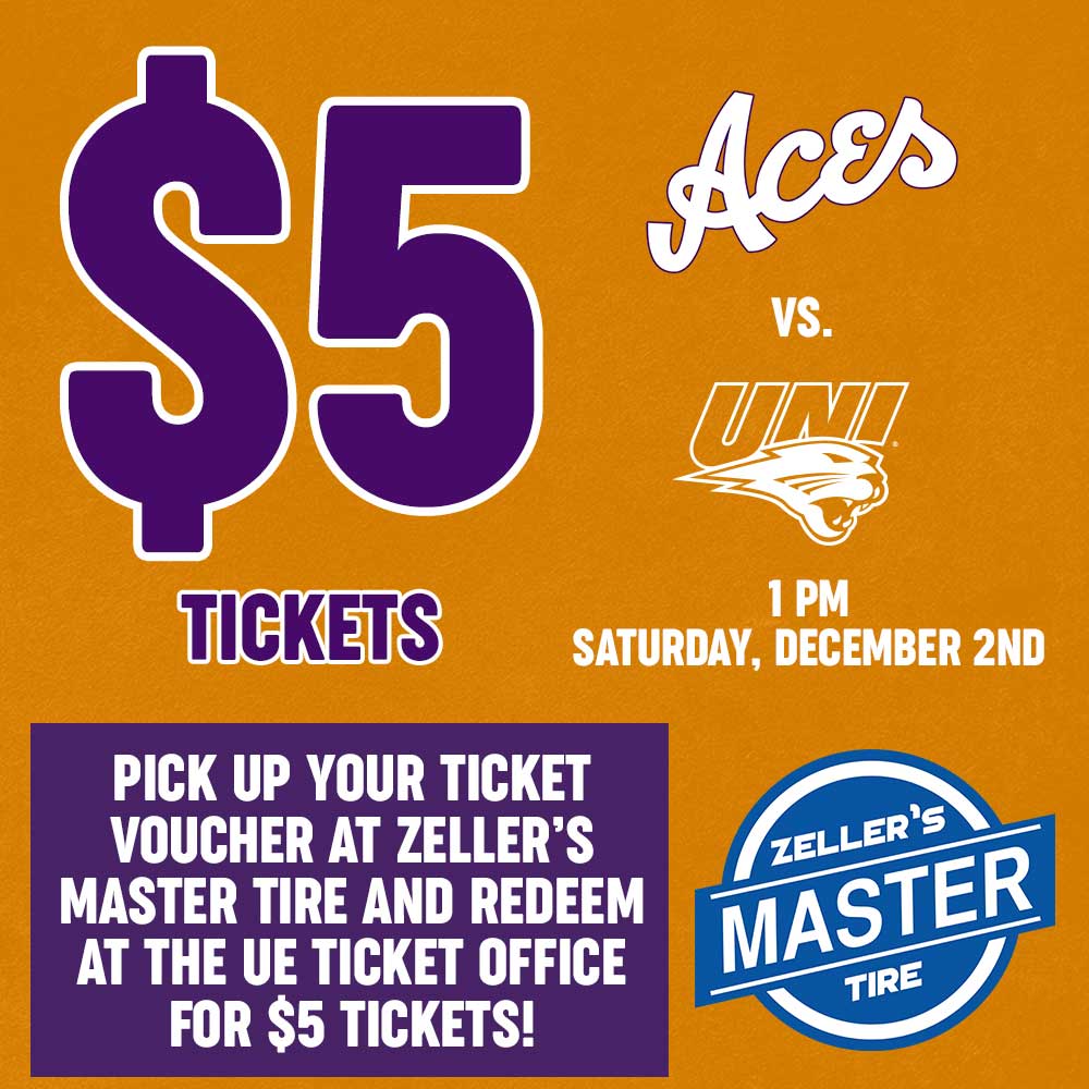 𝐒𝐞𝐞 𝐭𝐡𝐞 𝐀𝐜𝐞𝐬 𝐟𝐨𝐫 𝐉𝐮𝐬𝐭 $5️⃣

Visit Zeller's Master Tire and get your voucher redeemable for $5 tickets to Saturday's game against UNI!

🏀 #ForTheAces