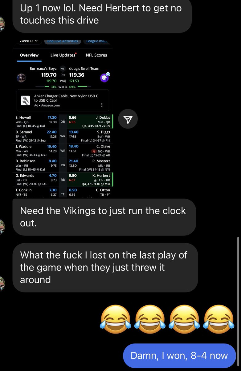 TrillegalAlien's tweet image. 😂😂😂 losing on the last play gotta hurt 

#FantasyFootball #fantasyfootballproblems